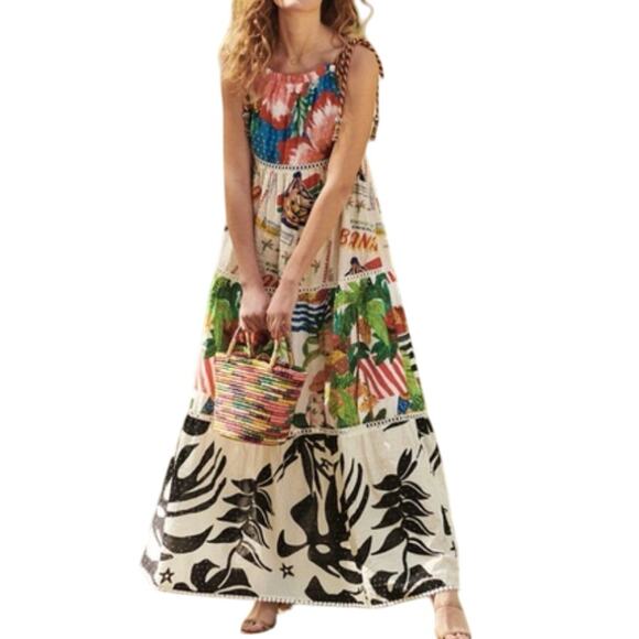 FARM RIO MAXI DRESS FLOWY SZ SMALL TROPICAL FRUITY PRINT MAXIMALIST AESTHETIC - Picture 1 of 16